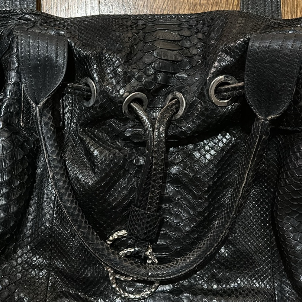 Jane August Python Black Bag drawstring closure - Picture 2 of 5